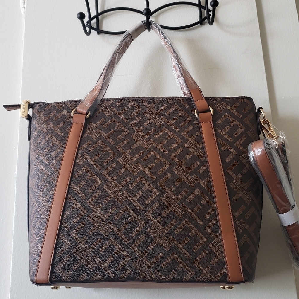 Ellen Tracy Brown Faux Leather Shopper Tote Satchel NWT - Picture 8 of 8